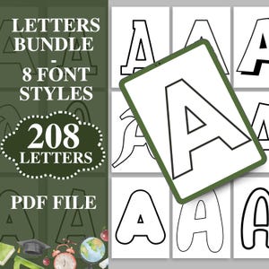 Letras grandes imprimibles para el aula, plantillas de letras grandes del alfabeto, letra de bloque imprimible de la semana, paquete de fuentes PDF, tablón de anuncios