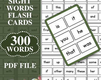 300 Sight Words Flashcards, Printable Kindergarten Words, Preschool Sight Words, High-Frequency Word Flashcards, Dolch Words Flashcards PDF