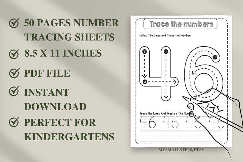 1-50 Printable Number Tracing, Preschool Worksheets Numbers, Number Tracing For Kindergarten, Traceable Numbers PDF, Handwriting Practice
