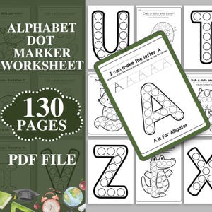 130 planilhas com marcadores de pontos, páginas para colorir com marcadores de pontos, alfabeto de A a Z para imprimir, alfabeto com animais, páginas de atividades para pré-escola em PDF