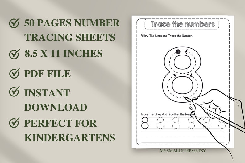 1-50 Printable Number Tracing, Preschool Worksheets Numbers, Number Tracing For Kindergarten, Traceable Numbers PDF, Handwriting Practice