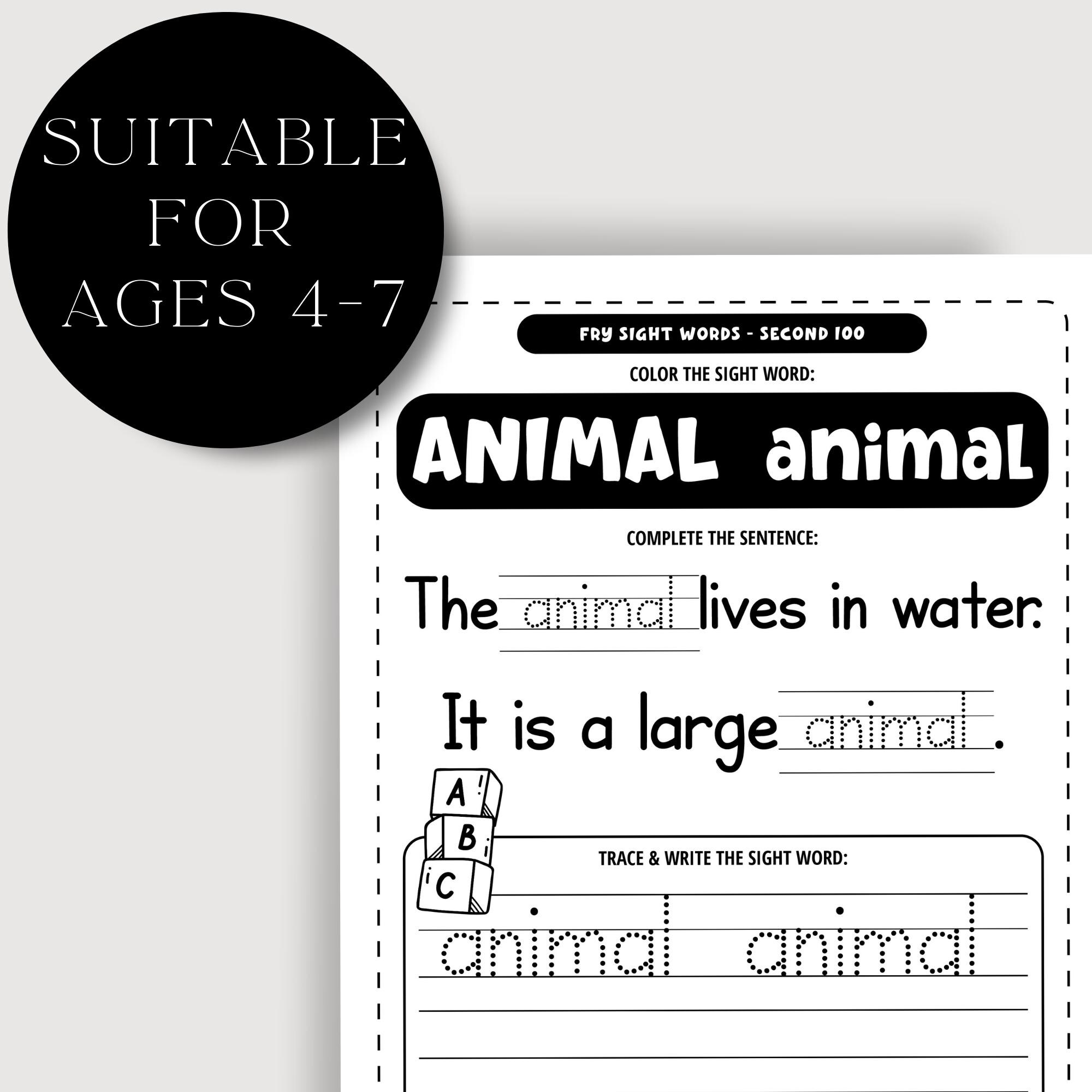 100 Sight Words Worksheets Bundle: Kindergarten & 1st Grade (printable ...