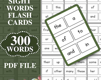 300 のサイトワード フラッシュカード、印刷可能な幼稚園児用単語、1 年生用サイトワード、高頻度単語フラッシュカード、ドルチワード フラッシュカード PDF