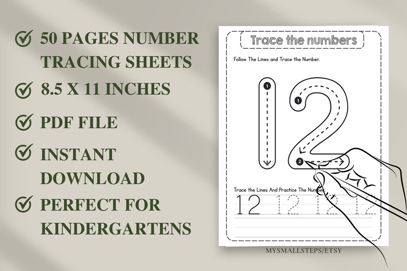 1-50 Printable Number Tracing, Preschool Worksheets Numbers, Number Tracing For Kindergarten, Traceable Numbers PDF, Handwriting Practice