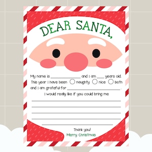 Blanko Brief an Santa Claus | Brief an den Weihnachtsmann Printable | Weihnachtswunschliste | Weihnachtsaktivität | Frohe Weihnachten 2024 | Sofort Download