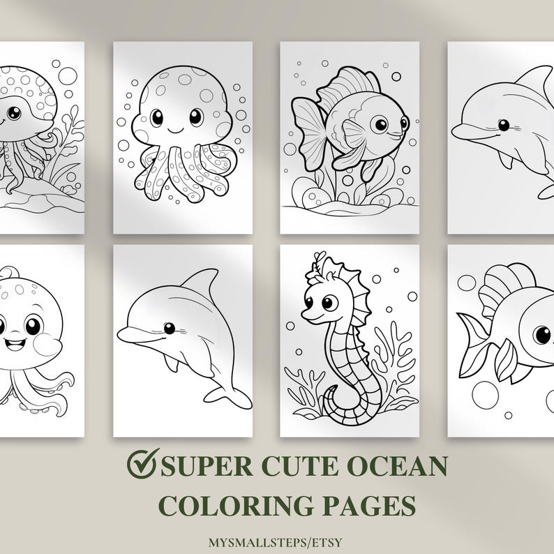 Ocean Animal Coloring Pages, Easy Coloring Pages for Kids and Adults ...
