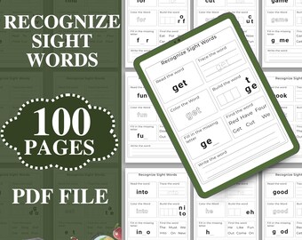100 Printable Sight Words, Kindergarten Sight Word Worksheets, Preschool Activity Pages, 1st Grade Handwriting and Spelling Activities