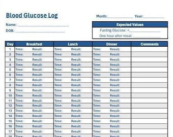 Blood Glucose Log - Basic - Etsy