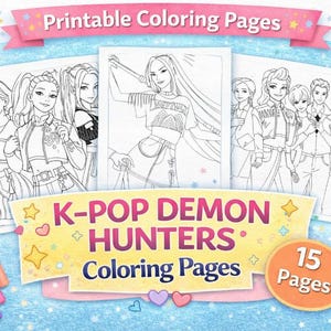 Dibujos para colorear de Cazadores de Demonios del K-Pop: ¡Diversión imprimible para fans del K-Pop! 15 páginas, descarga instantánea
