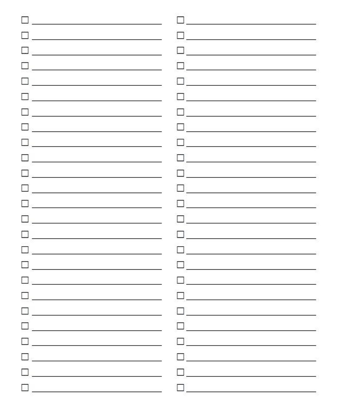 Printable Blank Checklist - Instant Download - Etsy