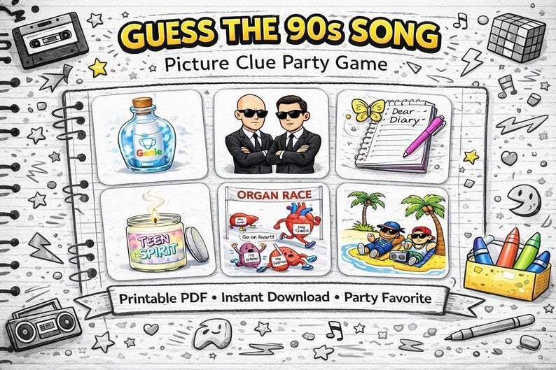 Guess the 90s Song Game | 90s Music Photo Trivia | Instant Digital Download image 1
