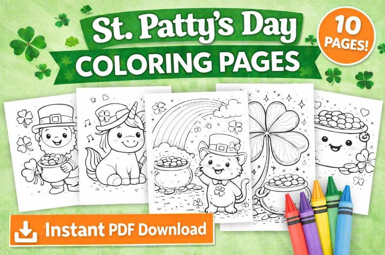 St. Patrick’s Day Coloring Pages for Kids – 10 Page Printable Set ...