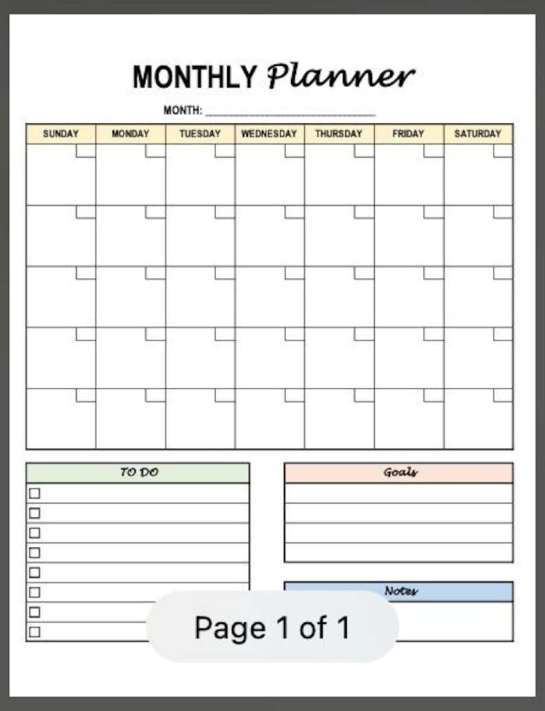 Monthly Planner Template Etsy