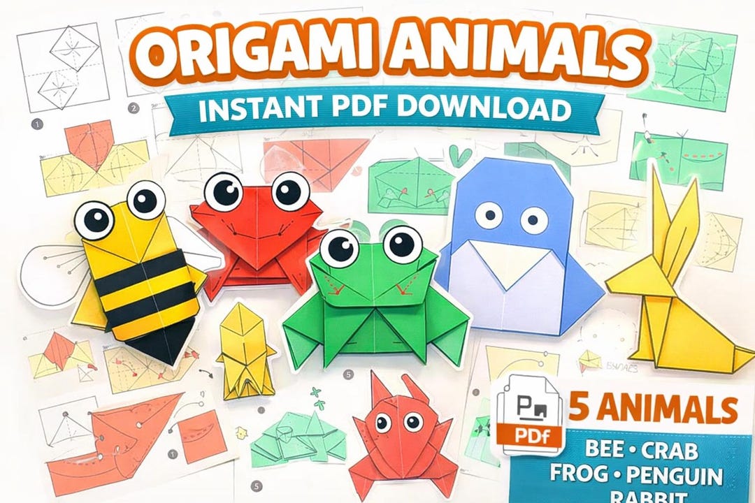 Origami Animals Examples Easy Origami Animals for Kids – Bee, Crab, Frog (PDF Download) - Etsy
