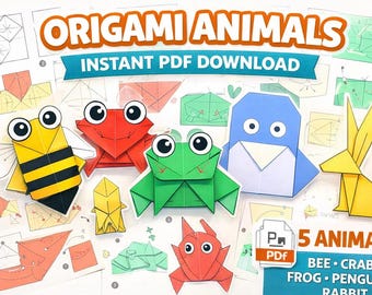 Easy Origami Animals for Kids – Bee, Crab, Frog (PDF Download)