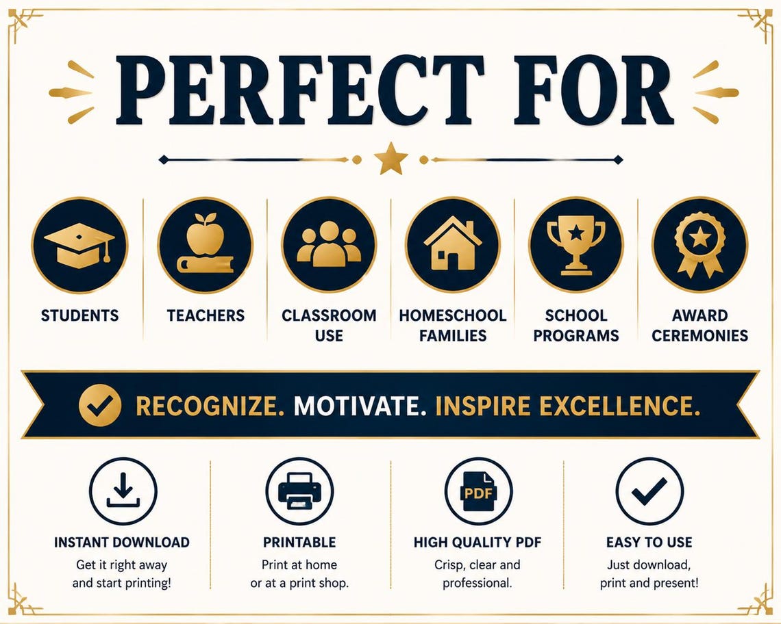 Academic Excellence Award Certificate | Printable PDF | Instant ...