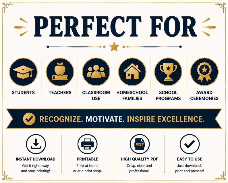 Academic Excellence Award Certificate | Printable PDF | Instant ...