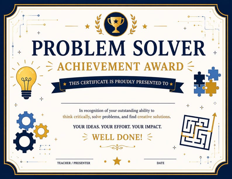 Problem Solver Achievement Award Certificate – Printable PDF Instant ...