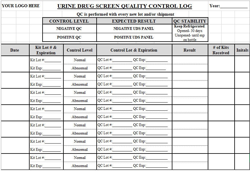 Urine Drug Screen Quality Control Log template - Etsy