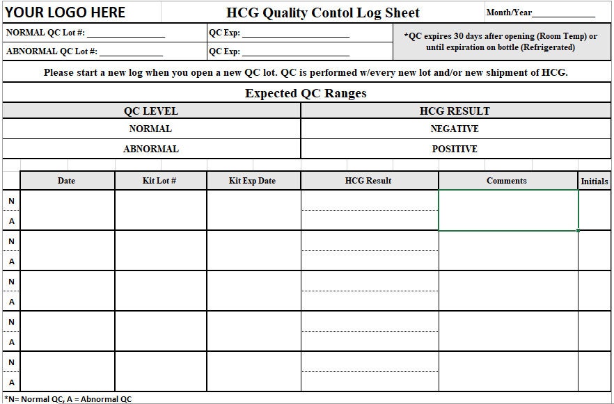 Pregnancy (HCG) Quality Control Log Template Etsy