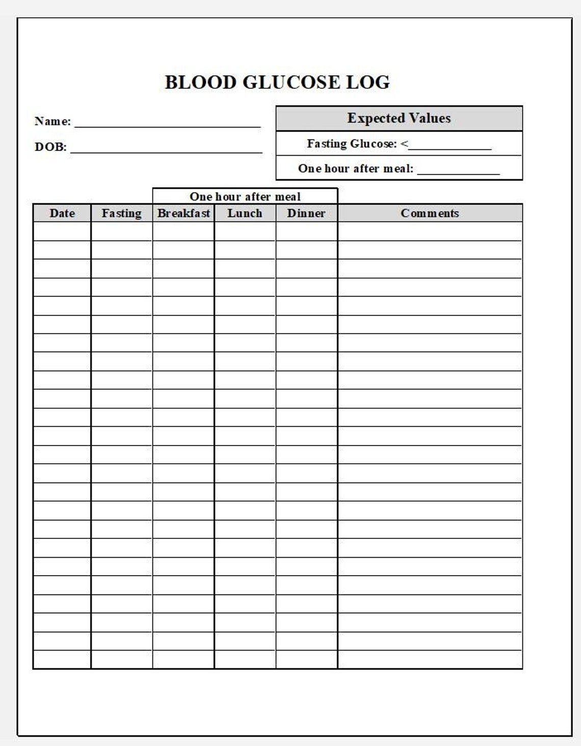 Blood Glucose Log - Basic - Etsy