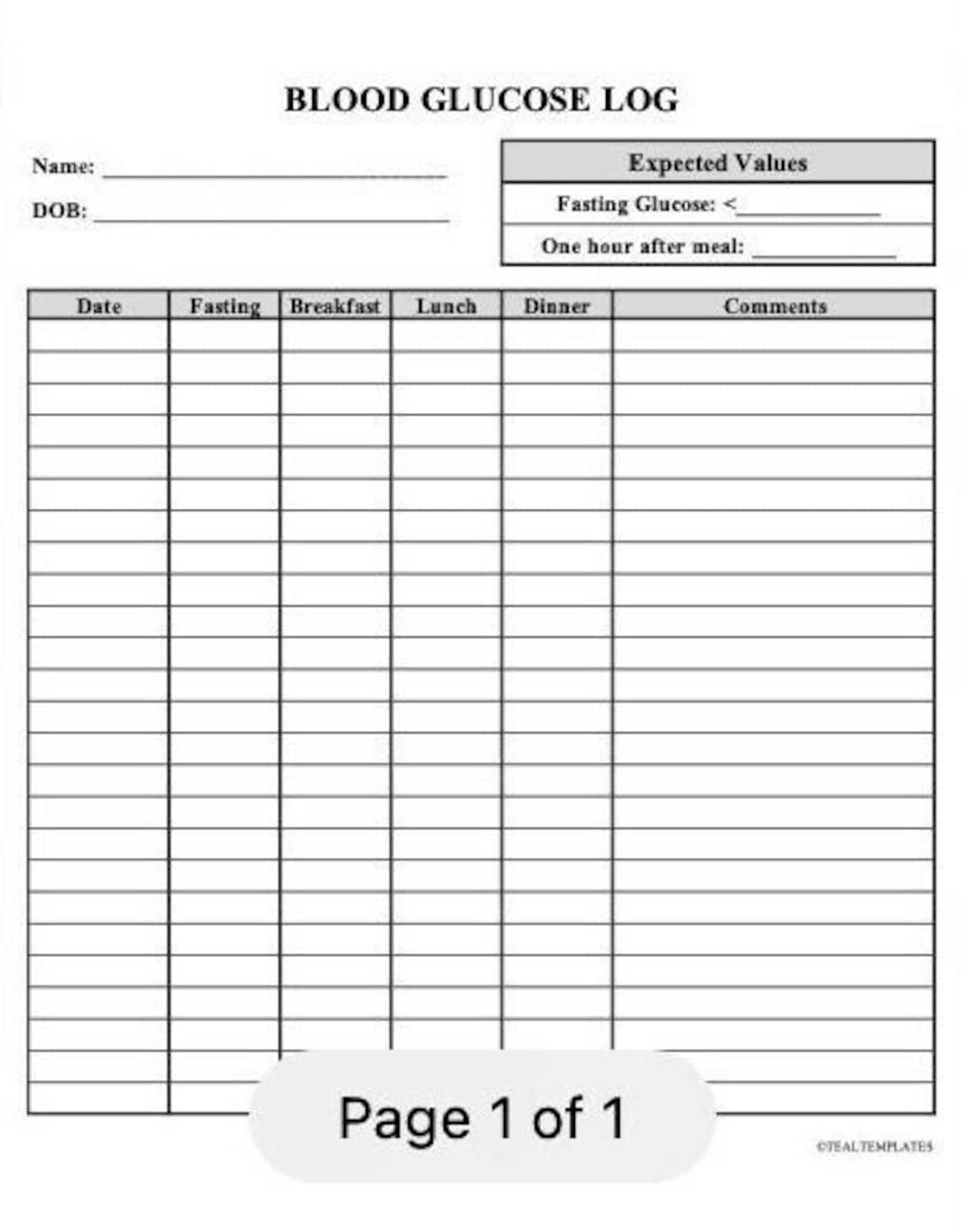 Blood Glucose Log Basic - Etsy