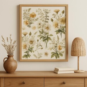 Vintage Botanical Print - Wildflower Wall Art Printable, Neutral Floral Art Download, Cottagecore Home Decor, Digital Botanical Illustration
