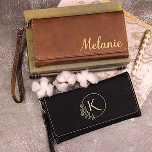 Personalized Leather Wallet, Wallet For Women, Leather Purse with Zipper, Women's Wallet Leather, Personalized Birthday Gift, Gift for Mom