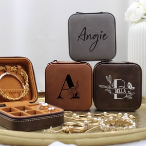 Personalized Travel Jewelry Box, Custom Leather Jewelry Organizer, Birthday Gift for Her, Bridal Party Gifts, Personalized Jewelry Case