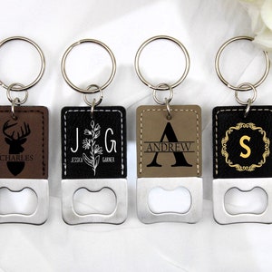 Custom Bottle Opener Keychain, Personalized Leather Keychain, Groomsmen Gift, Company Logo on Keychain, Wedding Gift, Initial Keychain