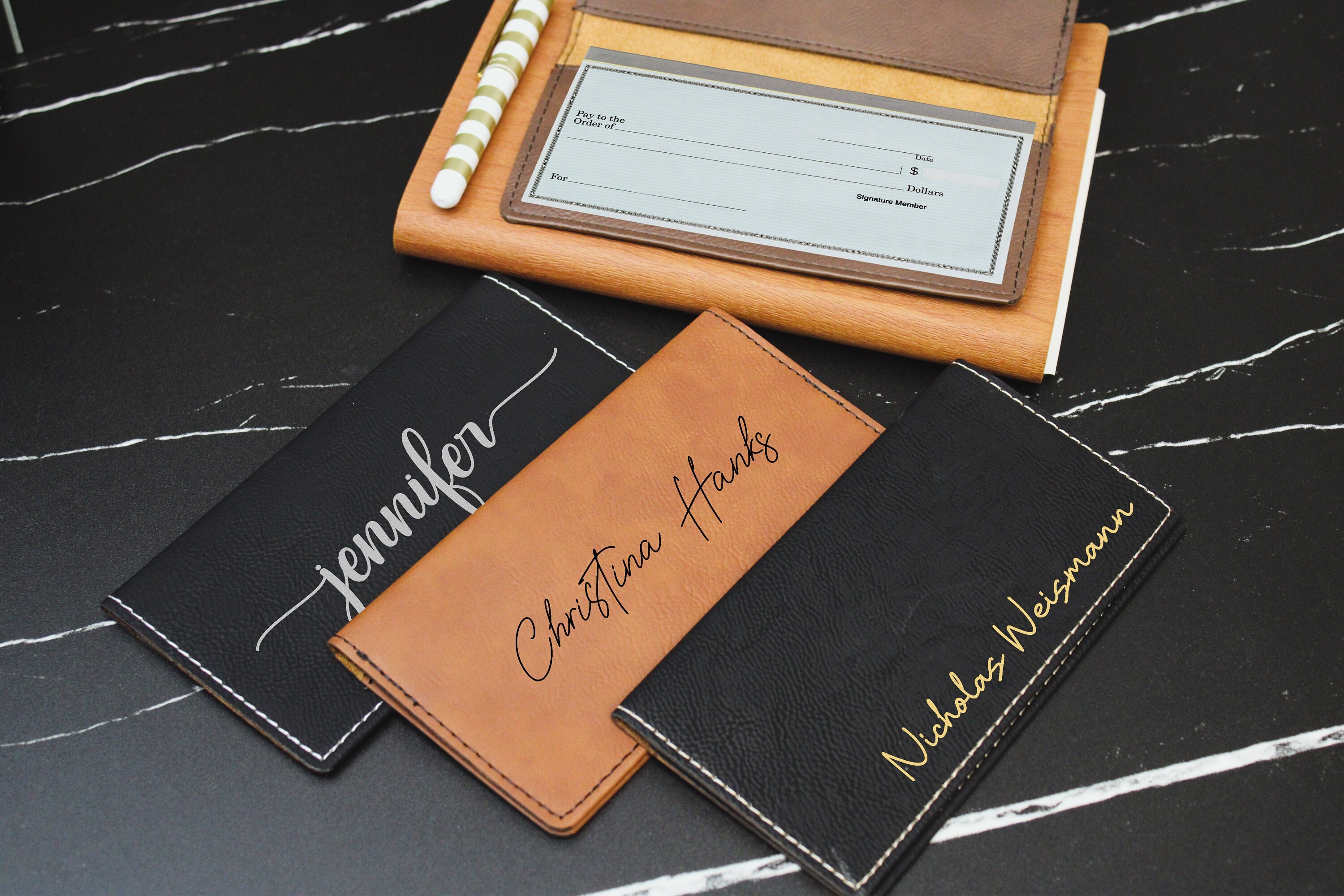 Custom Company Logo Checkbook Cover, Personalized Business Gifts, Business Logo Leather Checkbook, Bulk Corporate Gifts, Employee Gifts