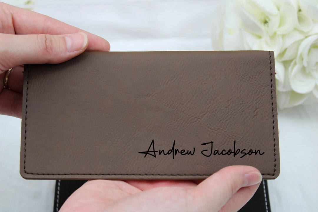 Custom Leather Business Checkbook Cover, Personalized Leather Gift