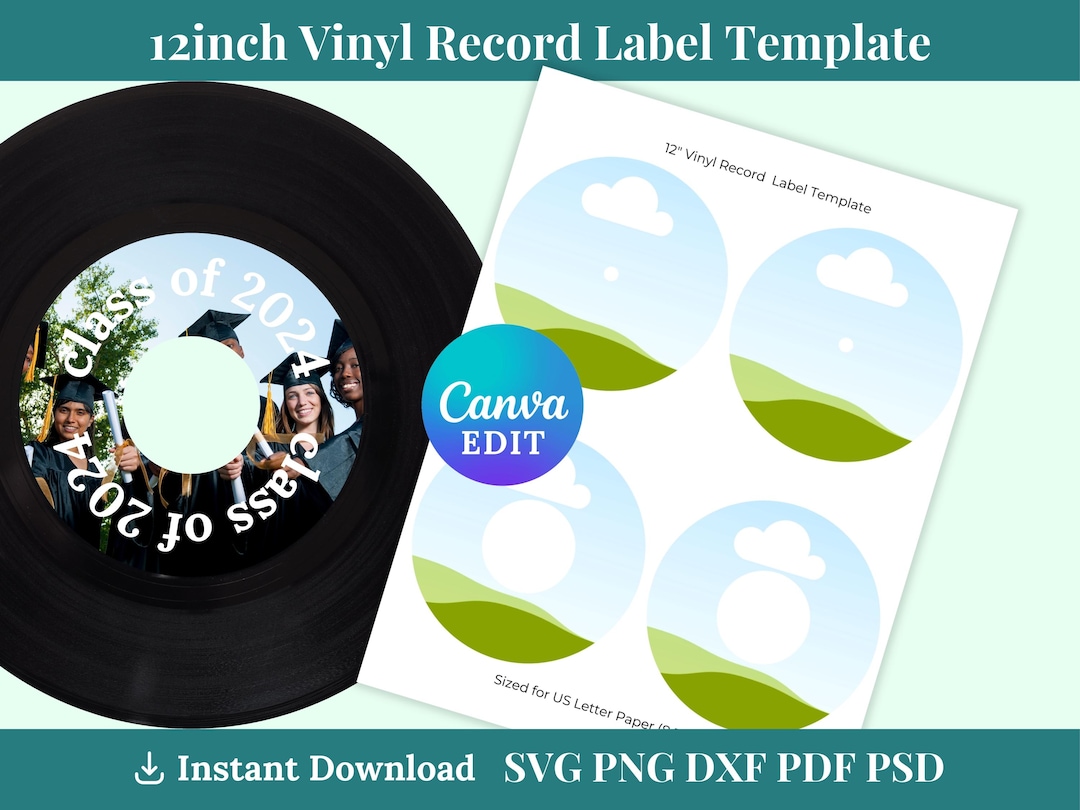 12 Inch Vinyl Record Label Template, Editable Canva Design (digital ...