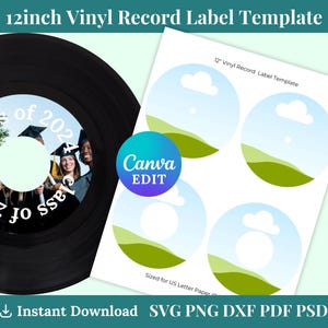 Record Label Sticker Template, Canva 12 Inch Vinyl Record Template, Label Template, Custom Vinyl Record Template, Canva Editable