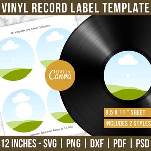 Vinyl Record Template, Label Template, Record LabelSticker Template, Custom Vinyl Record Template, Canva Editable, 12 Inch Vinyl