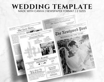 Hochzeit Zeitung Programm Canva Template, Foto Einladung (Digitaler Download)