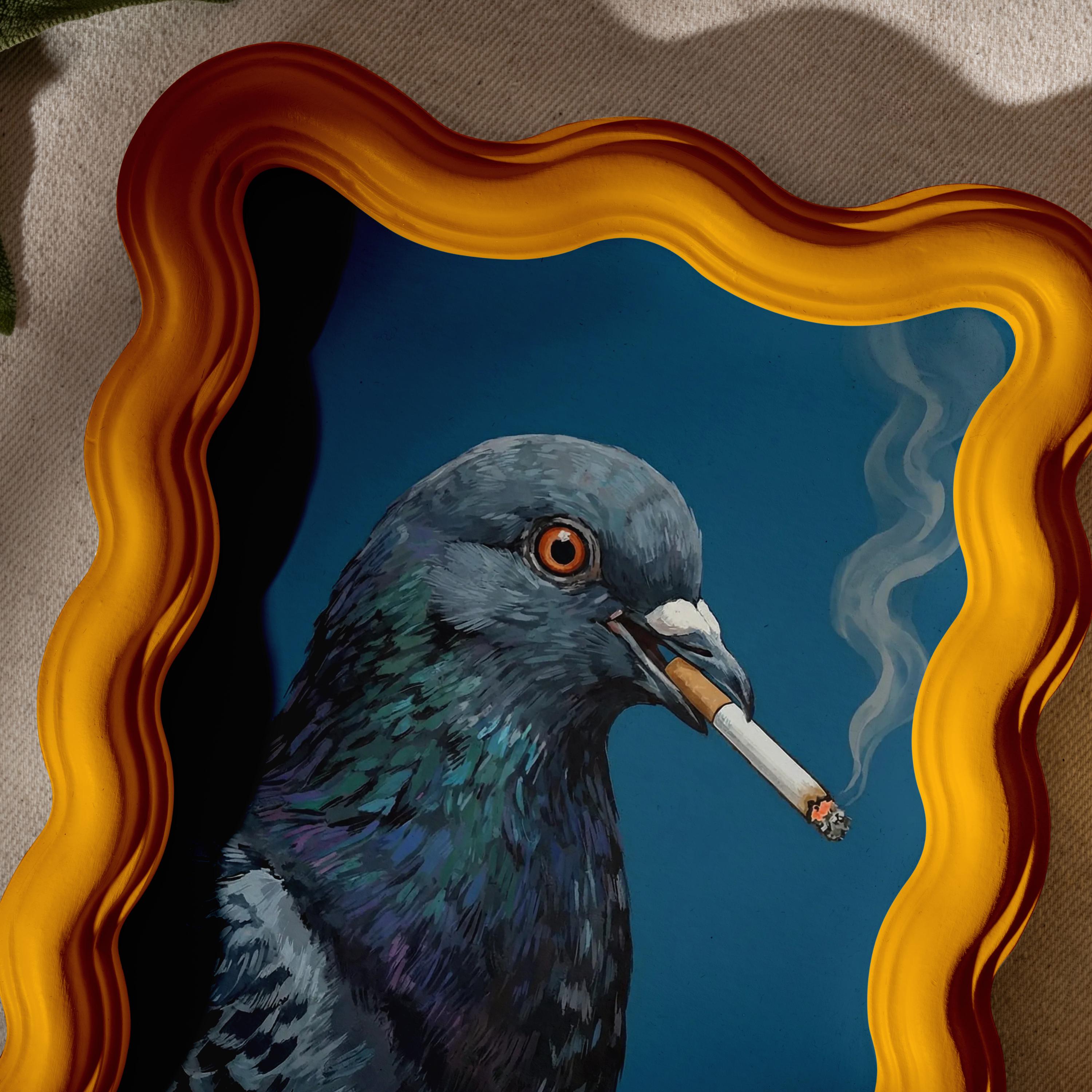 絵画 Smoking pigeon Smoking Pigeon Art Cigarette, Funny Bird Wall Art, Cool Animal