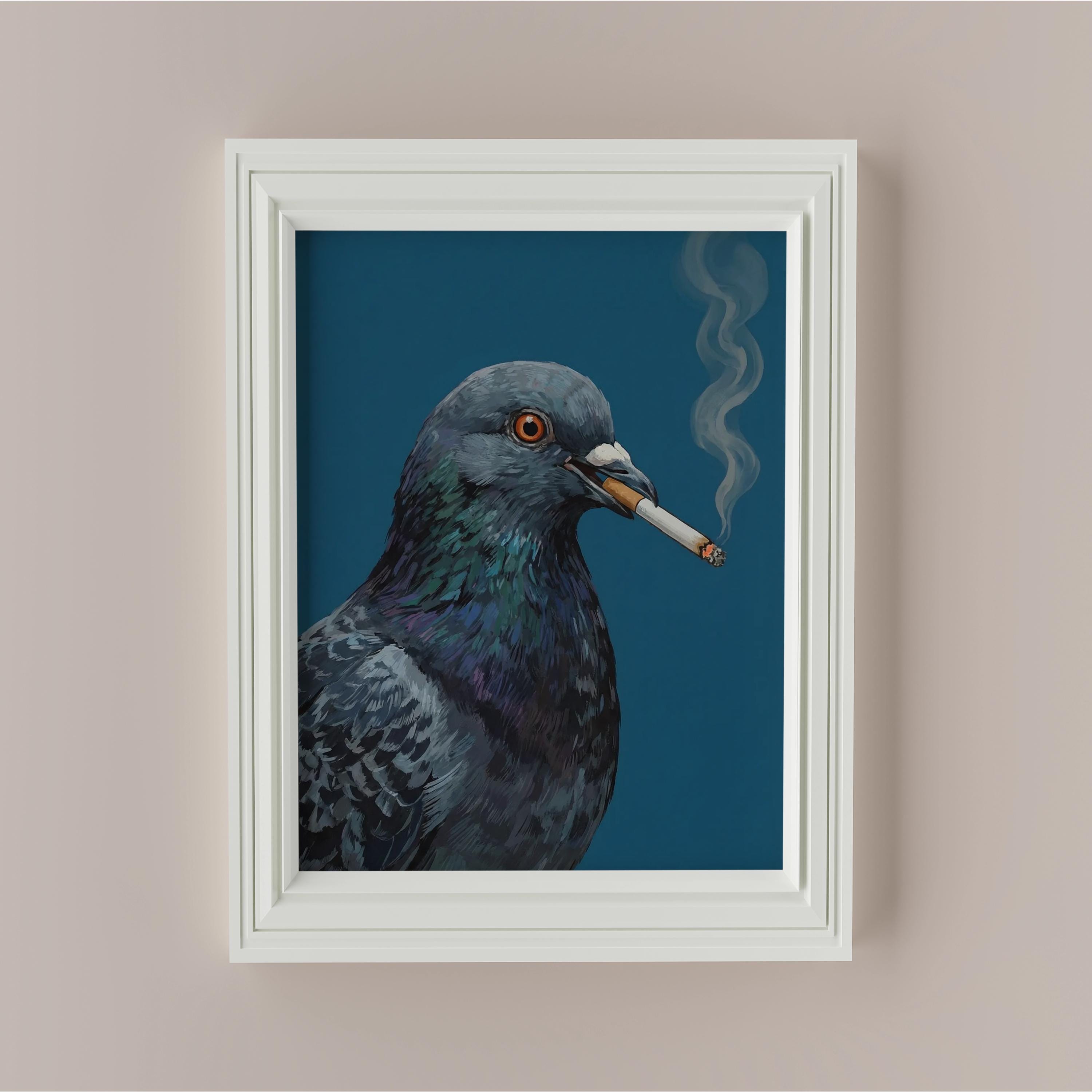 絵画 Smoking pigeon Smoking Pigeon Art Cigarette, Funny Bird Wall Art, Cool Animal