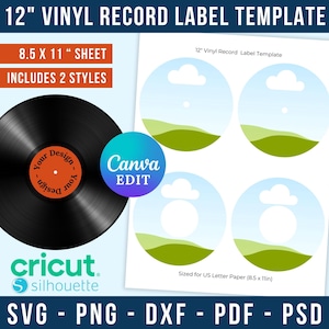 Vinyl Record Template, Label Template, Record LabelSticker Template, Custom Vinyl Record Template, Canva Editable, 12 Inch Vinyl