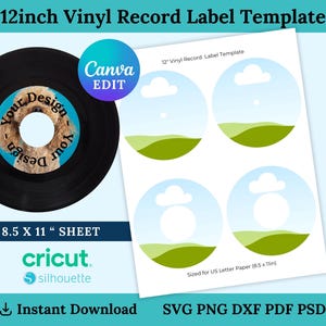 Vinyl Record Template, Label Template, Record LabelSticker Template, Custom Vinyl Record Template, Canva Editable, 12 Inch Vinyl