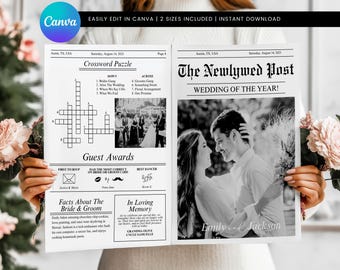 Hochzeit Zeitungs-Programm Vorlage, gefaltet groß, Foto-Einladung (digitaler Download)