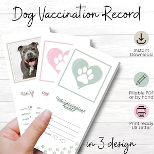 犬のワクチン接種記録、ペットのワクチン接種トラッカー、子犬のワクチン接種ログ、子犬の予防接種記録、印刷可能な PDF の即時ダウンロード