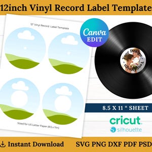 Vinyl Record Template, Label Template, Record LabelSticker Template, Custom Vinyl Record Template, Canva Editable, 12 Inch Vinyl