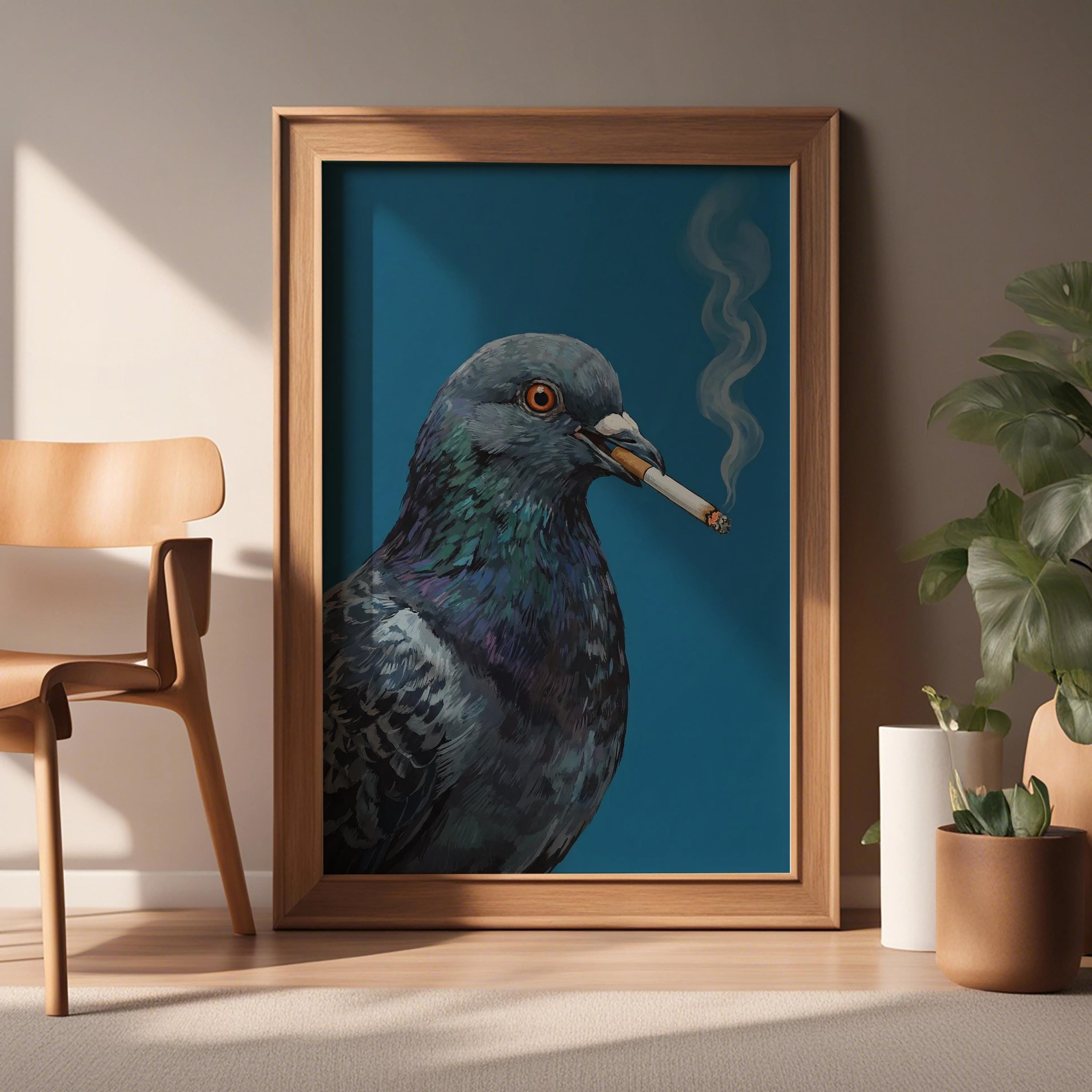 絵画 Smoking pigeon Smoking Pigeon Art Cigarette, Funny Bird Wall Art, Cool Animal