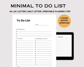 Minimalist Daily Planner Printable: To-Do List, Productivity, Schedule, (PDF)