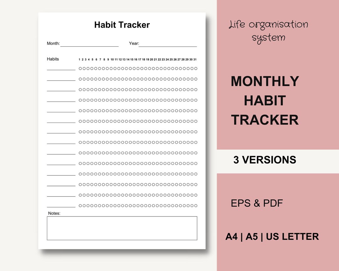 Monthly Habit Tracker Minimalist Printable PDF Template Daily Routine ...