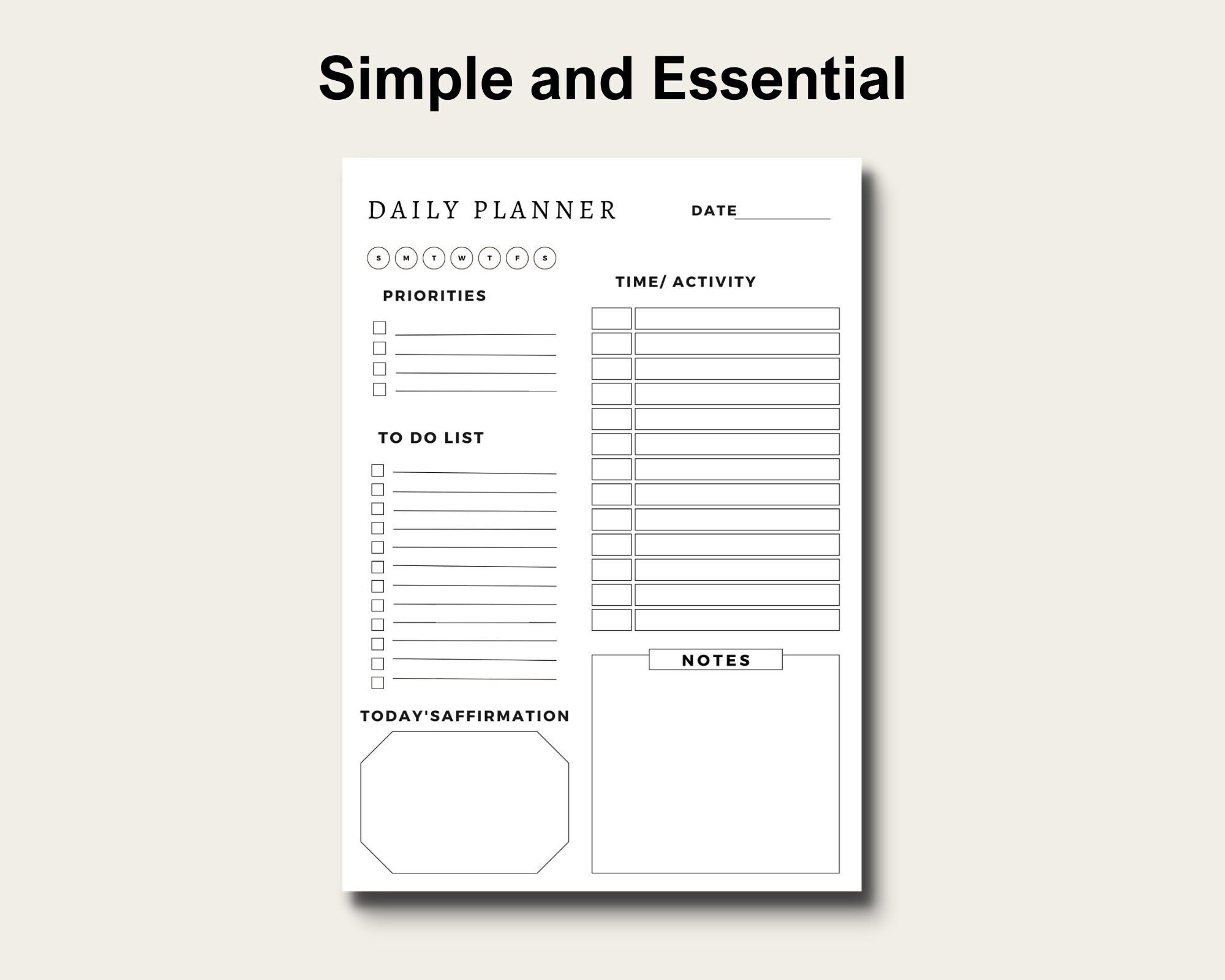Minimalist Daily Planner Printable | Simple Productivity Template ...