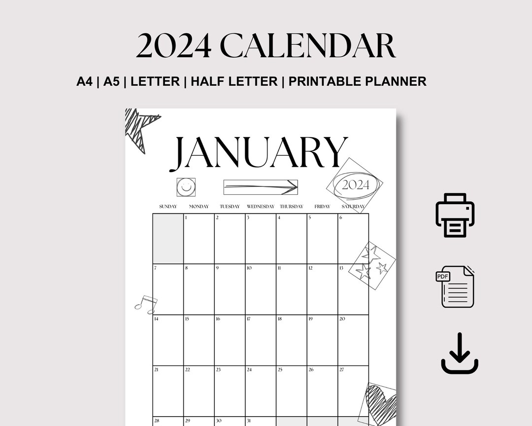 2024 Monthly Calendar Printable Planner - Etsy Canada