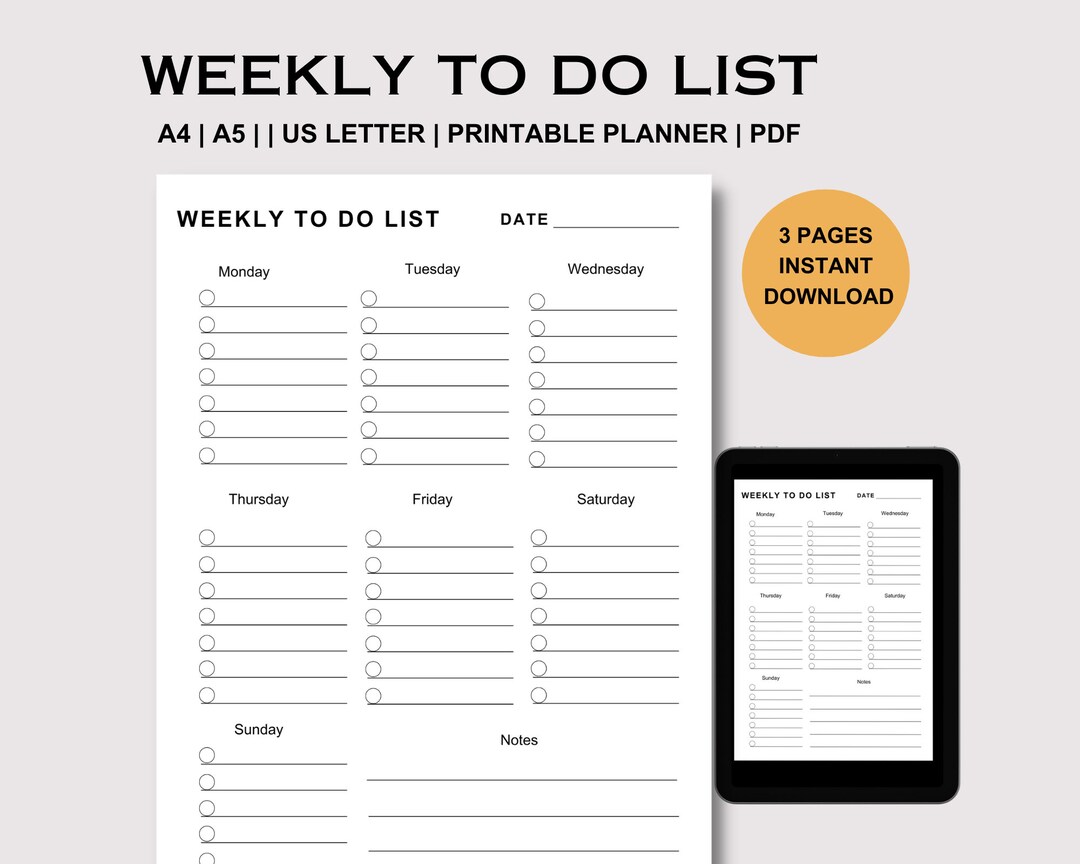 Minimalist to Do List Printable: Daily Weekly Monthly Planner A4 A5 US ...