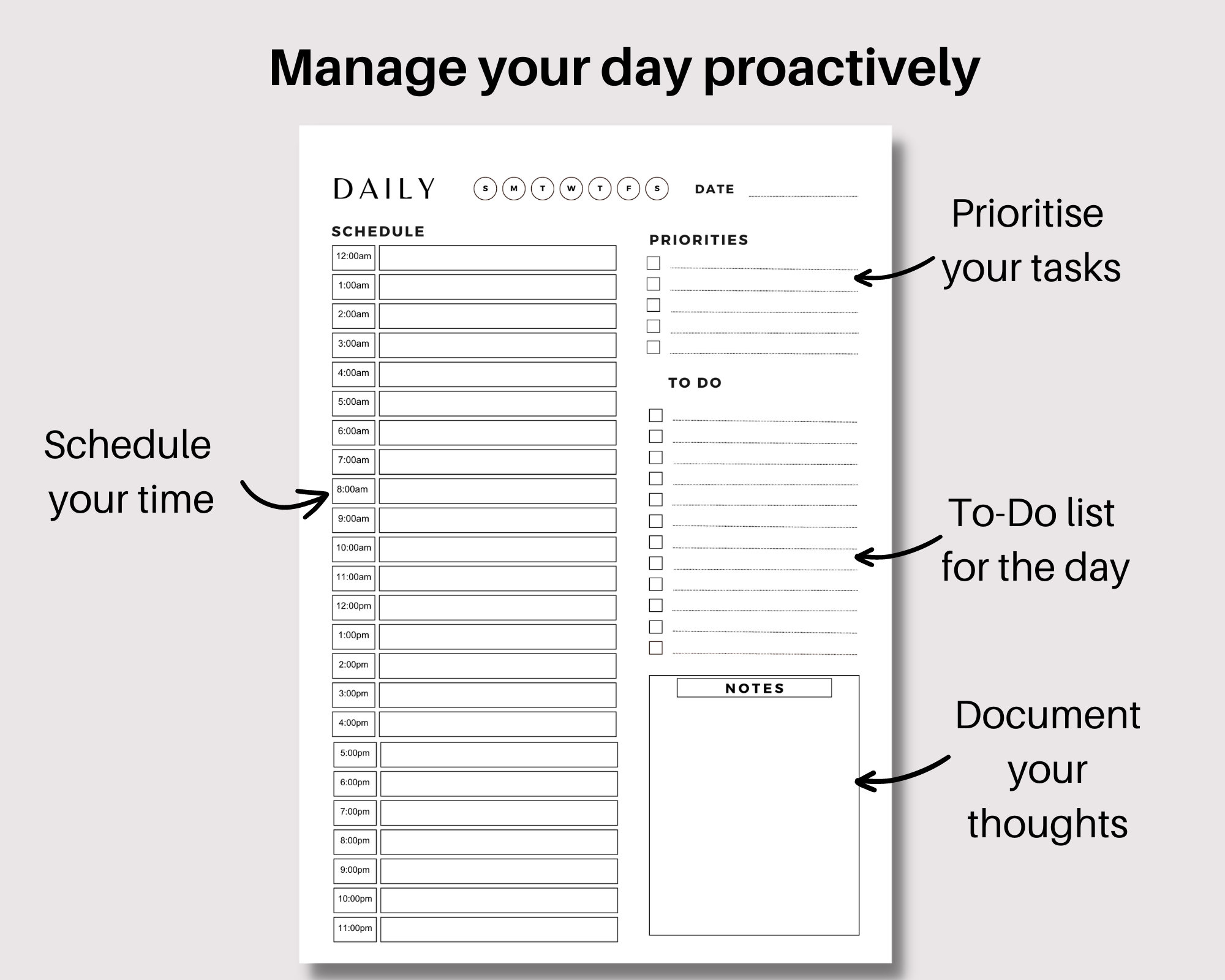 24 Hour Daily Planner | Hourly Schedule, Time Block A4, A5, Letter PDF ...